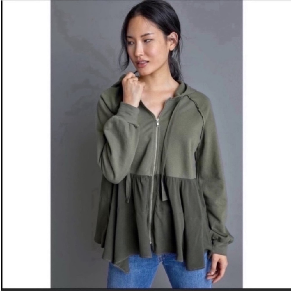 ANTHROPOLOGIE Tiered Hoodie Sweatshirt Long Sleeve Sweater Tops Moss S NWT - Picture 5 of 6